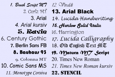 Preview: Auswahl Schriftarten